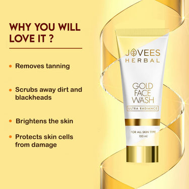 Jovees Herbal Ultra Radiance Gold Face Wash Gives Clear, Nourished & Hydrated Skin, Reduce Dark Spot And Improves Skin Texture | For All Skin Types 100ml (pack of 2)